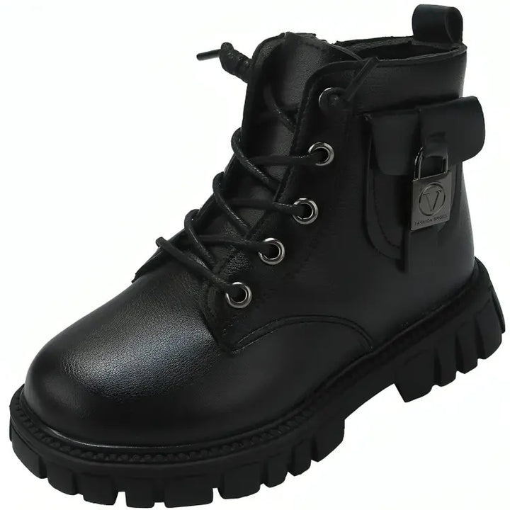 Bota-infantil-feminina-preta-modelo-coturno-de-couro-Vintage-com-cano-alto-Vitrine-Plaza