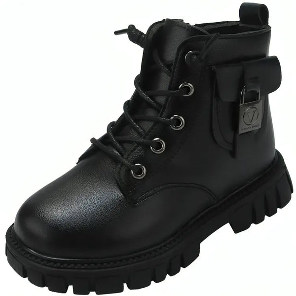 Bota-infantil-feminina-preta-modelo-coturno-de-couro-Vintage-com-cano-alto-Vitrine-Plaza
