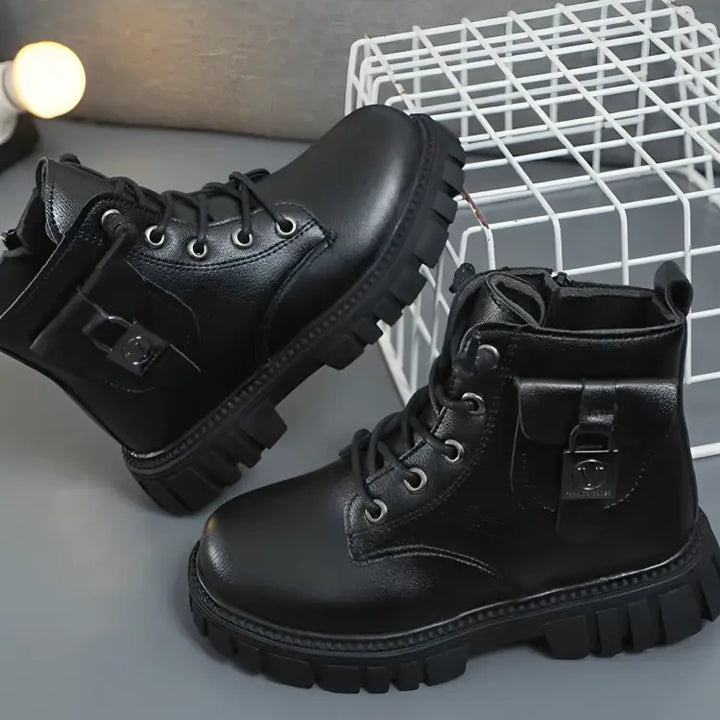 Bota-infantil-menina-preta-modelo-coturno-de-couro-Vintage-com-cano-alto-Vitrine-Plaza