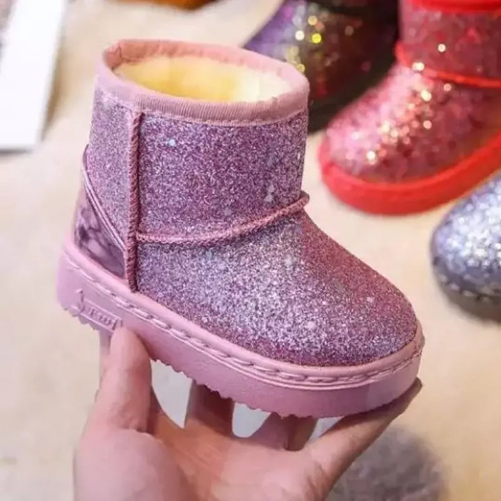 Bota-infantil-Menina-rosa-com-glitter-revestida-para-o-inverno-Carol-Vitrine-Plaza