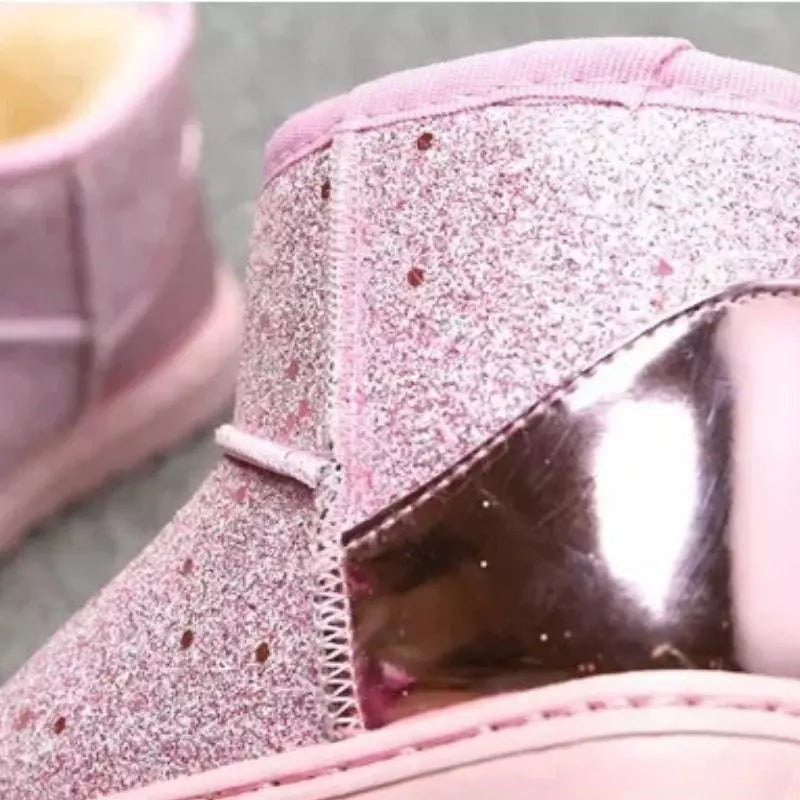 Bota-infantil-feminina-rosa-com-glitter-revestida-para-o-inverno-de-couro-Carol-Vitrine-Plaza