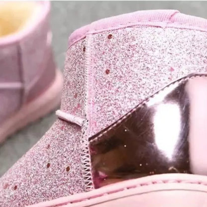 Bota-infantil-feminina-rosa-com-glitter-revestida-para-o-inverno-de-couro-Carol-Vitrine-Plaza