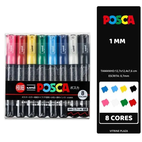 Kit caneta posca com ponta de 1mm com 8 cores vitrine plaza