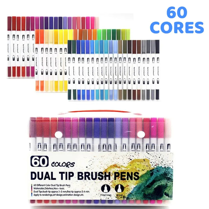 Kit de Canetinhas Duas Pontas 60 cores