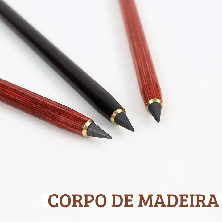 Lápis-infinito-modelo-vintage-com-corpo-de-madeira