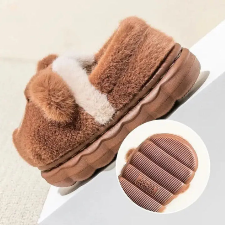 Pantufa-infantil-masculina-marrom-de-ursinho-de-algodão-com-solado-de-borracha-Vitrine-Plaza