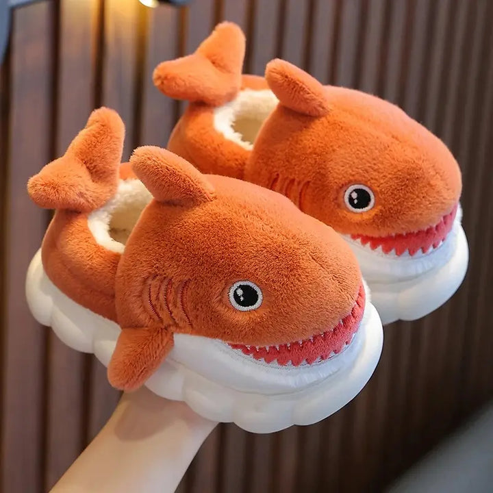 Pantufa-infantil-de-tubarão-laranja-em-algodão-Vitrine-Plaza
