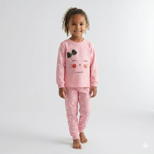Pijama-infantil-feminino-manga-longa-rosa-cat-lily-Vitrine-Plaza