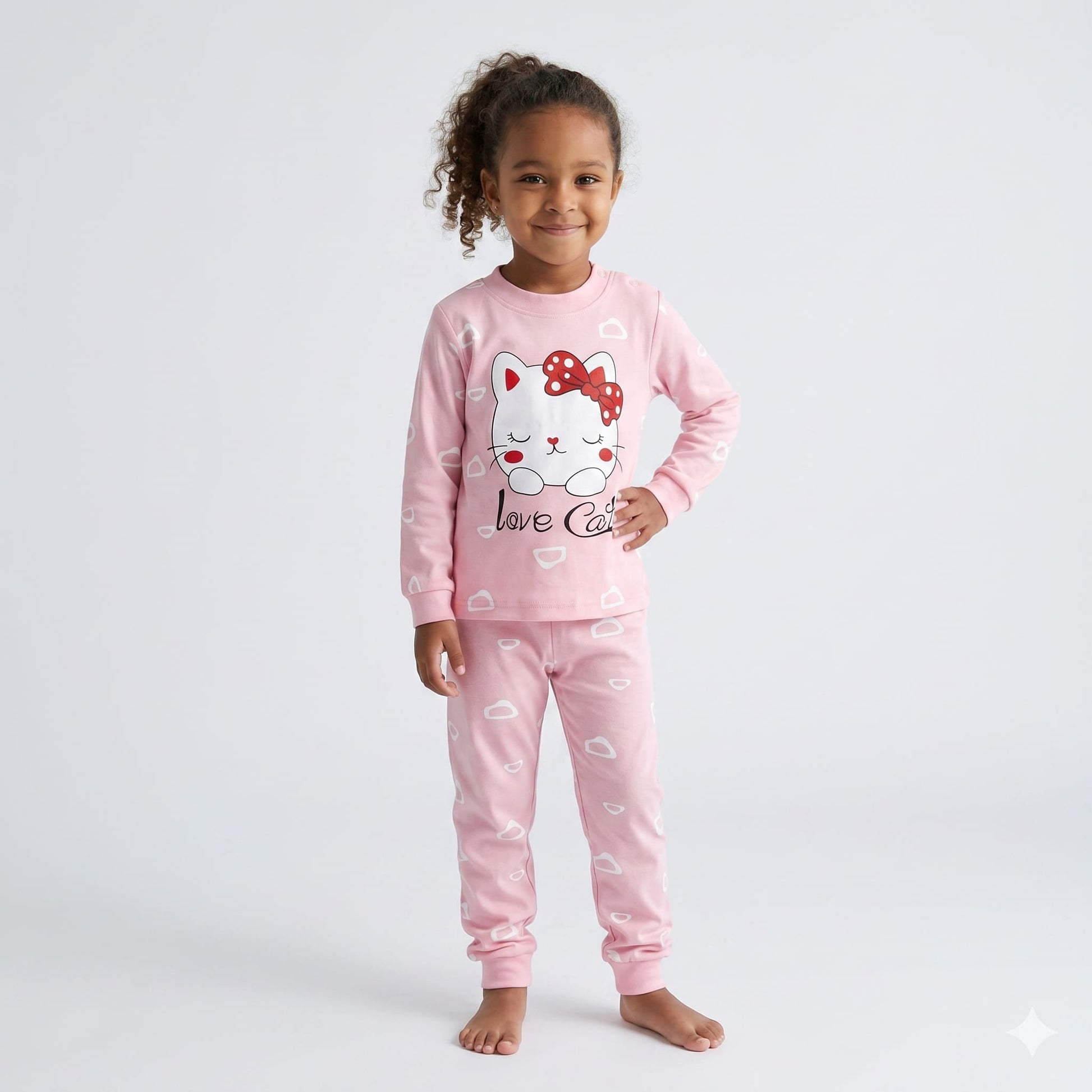 Pijama-Infantil-inverno-de-algodão-com-mangas-longas-love-cat-Vitrine-Plaza