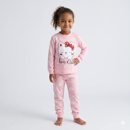 Pijama-Infantil-inverno-de-algodão-com-mangas-longas-love-cat-Vitrine-Plaza