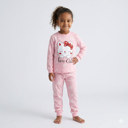 Pijama-Infantil-inverno-de-algodão-com-mangas-longas-love-cat-Vitrine-Plaza
