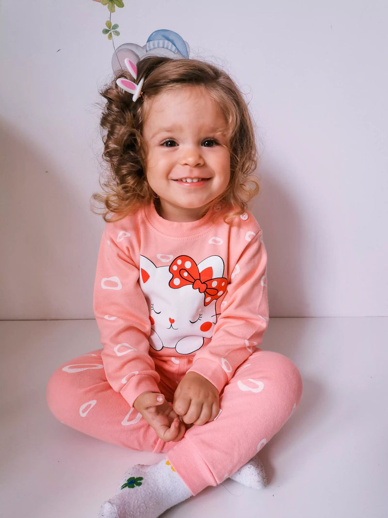 Pijama-Infantil-inverno-de-algodão-com-mangas-longas-love-cat-Vitrine-Plaza