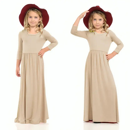 Vestido-longo-infantil-bege-Vitrine-Plaza