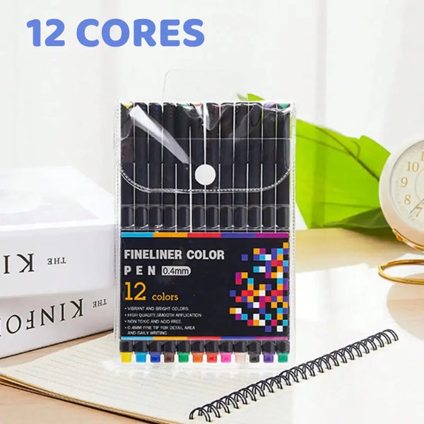 Canetas Coloridas ponta fina com 12 cores - vitrine plaza
