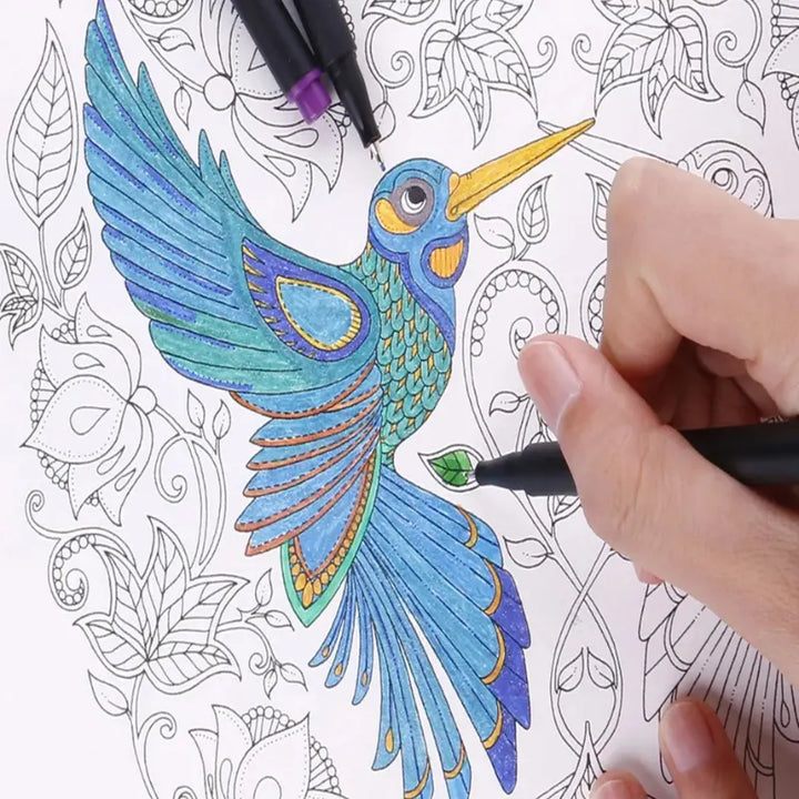 Desenho e escrita com as canetas coloridas ponta fina