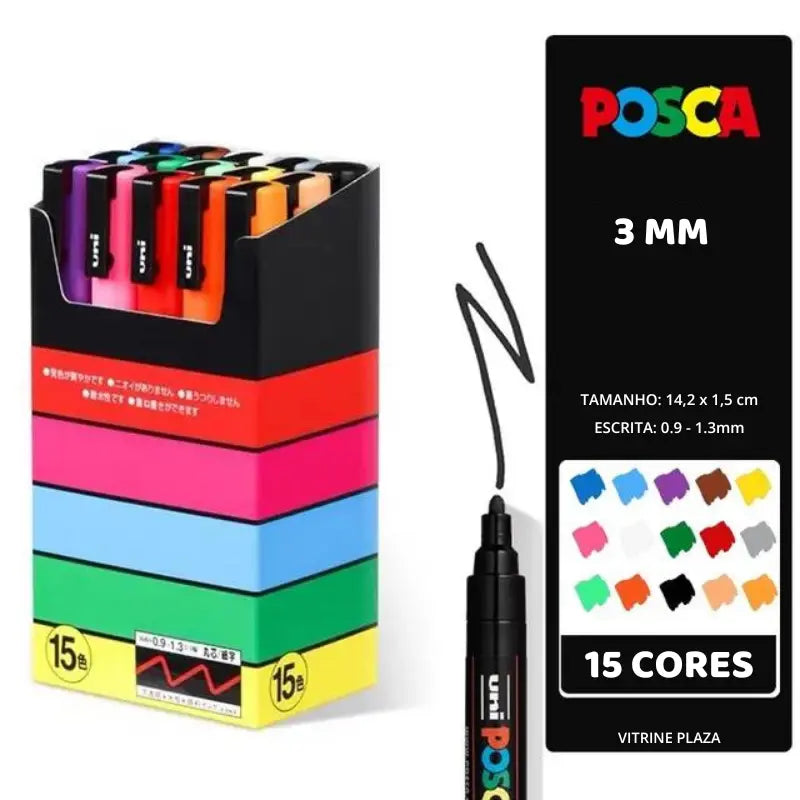 Kit Caneta posca 3 mm 15 Cores