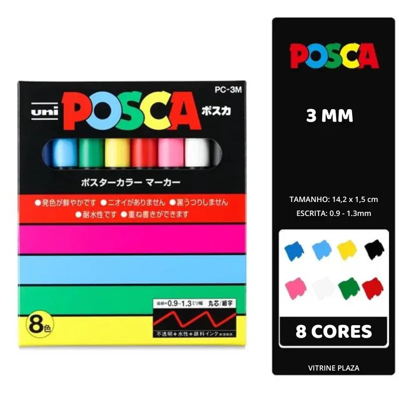 Kit Caneta posca 3 mm 8 Cores 