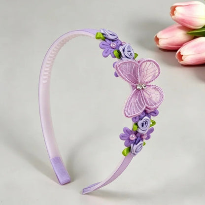 Tiara infantil lilas com borboleta e flores aplicadas Vitrine Plaza